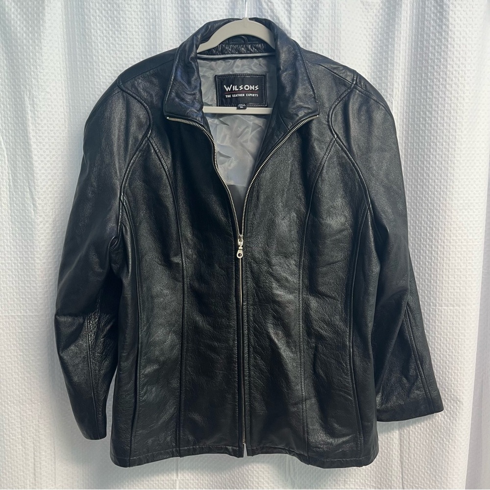 Wilson Black Leather Full Zip Scuba Jacket XL Women’s READ
